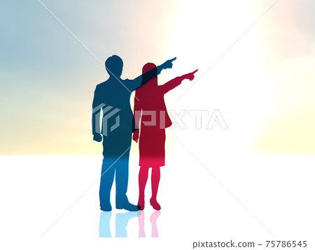 Young men and women silhouette pointing far away Goal Future CG illustration Young men and women silhouette pointing far away Goal Future CG illustration 75786545