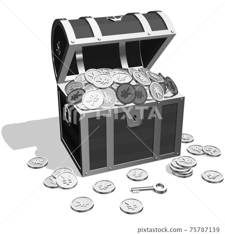Realistic treasure chest shining golden left circle monotone vector illustration 75787139
