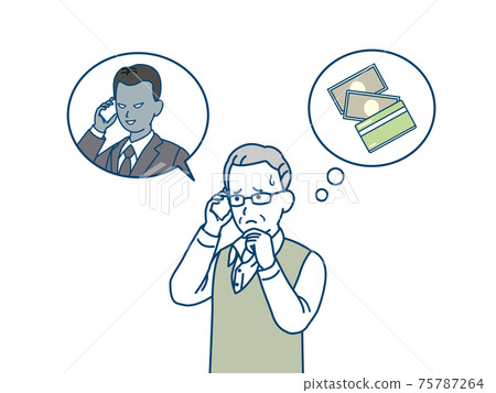 Wire fraud, oleore fraud, telephone, elderly man, illustration material 75787264