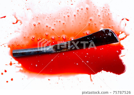 Bloody big knife on a white background. Halloween concept 75787526