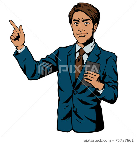 American comic style Japanese man, business man, pose, have a smartphone 75787661