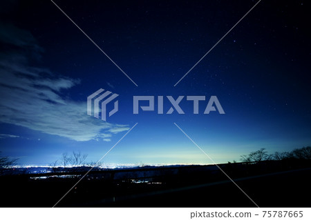 Night view and starry sky seen from the plateau of Nikko Night view and starry sky seen from the plateau of Nikko 75787665