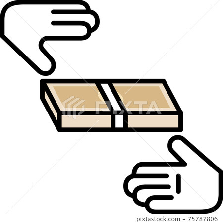 Hand to hand over a wad of bills 75787806