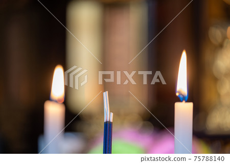 Altar_candles and incense sticks 75788140
