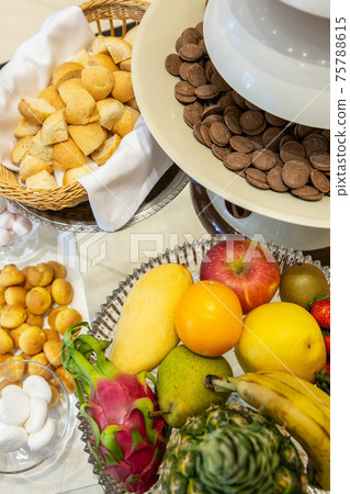 Image of fruit platter and chocolate fondue Image of fruit platter and chocolate fondue 75788615