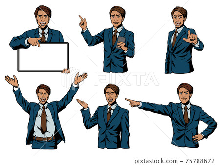 American comic style Japanese man business man hand sign pose set 75788672