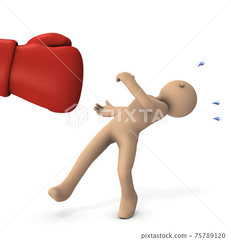 誇張的大拳。失敗者被淘汰。白色背景。 3D渲染。 誇張的大拳。失敗者被淘汰。白色背景。 3D渲染。 75789120