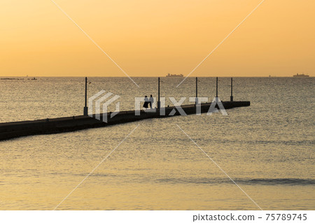 [千葉]南房總原岡碼頭染在夕陽下 75789745