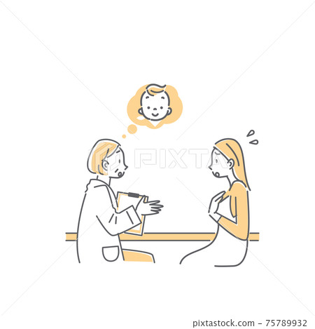 A simple line art of a woman who is told by a veteran doctor in obstetrics and gynecology that she does not want to get pregnant 75789932