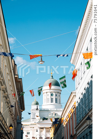 Helsinki cathedral with colorful garland in Helsinki, Finland Helsinki cathedral with colorful garland in Helsinki, Finland 75791641