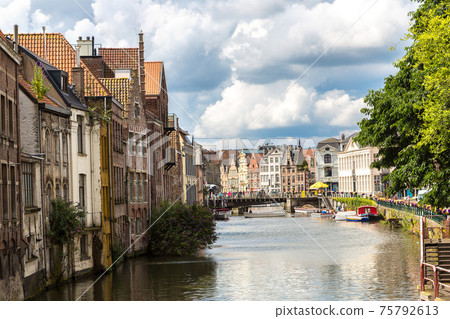 Canal in the old town in Gent 75792613