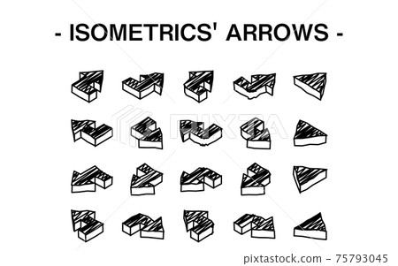 三維箭頭設置插圖，線條藝術 75793045