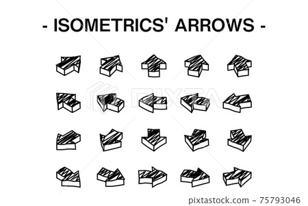 Three-dimensional arrow set illustration, line art 75793046