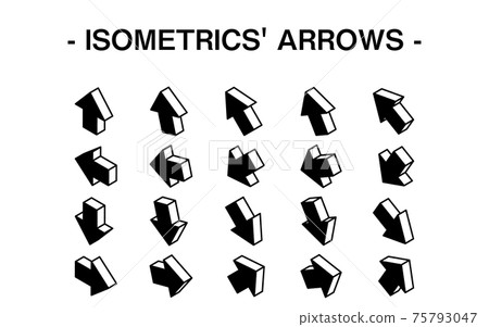 Three-dimensional arrow set illustration, line art 75793047