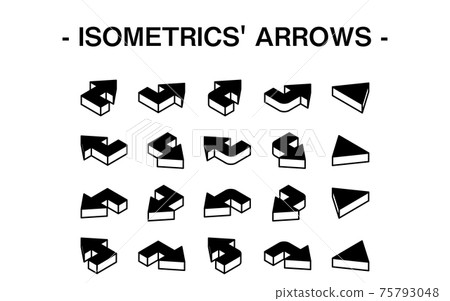 Three-dimensional arrow set illustration, line art 75793048