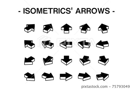 Three-dimensional arrow set illustration, line art 75793049