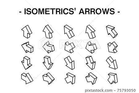 Three-dimensional arrow set illustration, line art 75793050