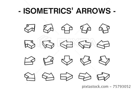Three-dimensional arrow set illustration, line art 75793052