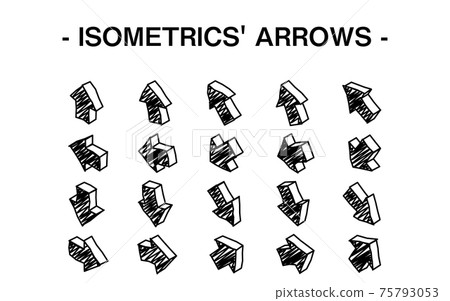 Three-dimensional arrow set illustration, line art 75793053
