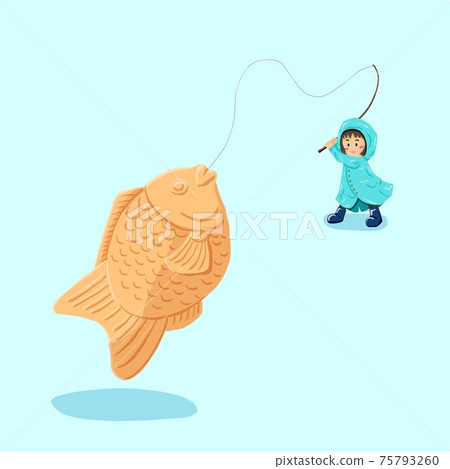 Little child fishing for Taiyaki 75793260