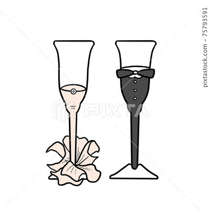 Illustration of wedding glass dress set Wedding champagne glass 75793591