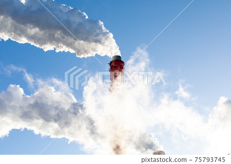 Air pollution from a natural gas and coal power plant. Emissions of harmful substances into the atmosphere. Traditional hydrocarbon energy. Electricity and heat production. Ecological concept. Air pollution from a natural gas and coal power plant. Emissions of harmful substances into the atmosphere. Traditional hydrocarbon energy. Electricity and heat production. Ecological concept. 75793745