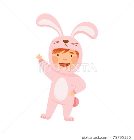 Little Girl Wearing Hare Costume Waving Hand and Having Fun Vector Illustration Little Girl Wearing Hare Costume Waving Hand and Having Fun Vector Illustration 75795130