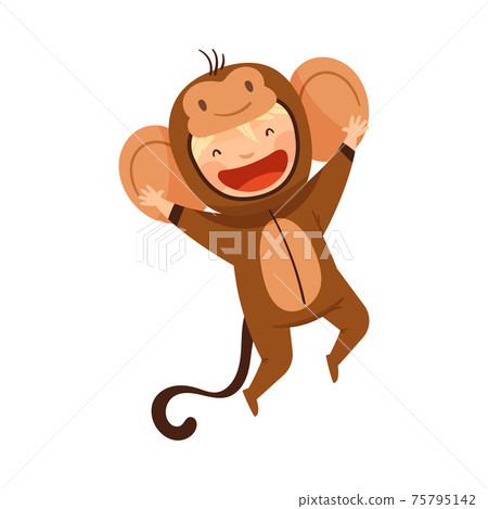 Little Boy Wearing Monkey Costume Jumping and Having Fun Vector Illustration Little Boy Wearing Monkey Costume Jumping and Having Fun Vector Illustration 75795142