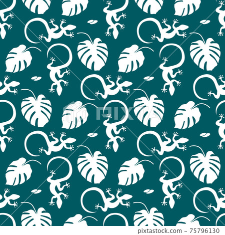 Vector Tropical Pattern Monstera Lizard Summer 75796130