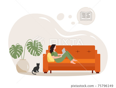 Relaxing Home People Online Book Distance learning 75796149