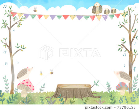 Illustration of a vector white background of fashionable plants with gentle colors and cute hedgehogs and owls 75796153