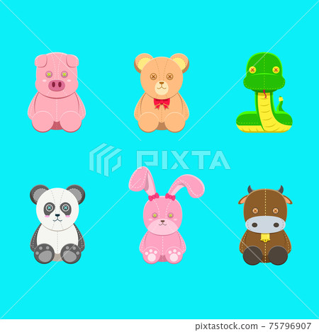 Animal Dolls Set Cartoon Vector Illustration isolated on a blue background 75796907