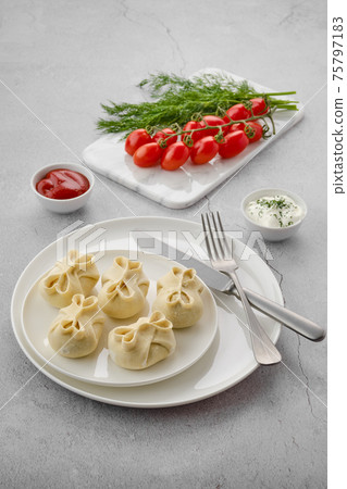 Frozen semifinished manti stuffed with meat 75797183
