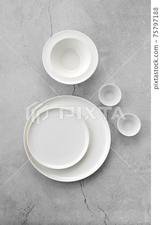 Overhead view of white tableware Overhead view of white tableware 75797188