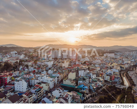 Aerial view of Dalat city. The city is located on the Langbian Plateau in the southern parts of the Central Highlands region of Vietnam 75798049