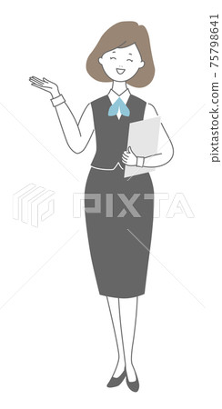 A woman in uniform who guides her with materials 75798641