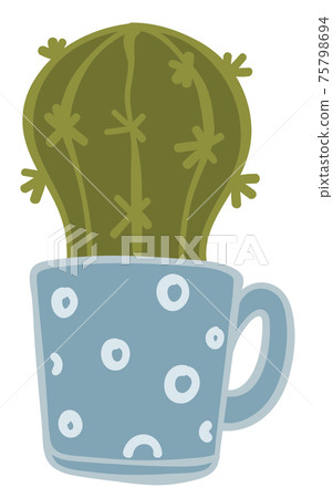 Cactus plant potted in cup with handle, flower 75798694
