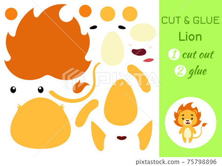 Cut and glue paper little lion. Kids crafts activity page. Educational game for preschool children. DIY worksheet. Kids art game and activities jigsaw. Vector stock illustration. 75798896