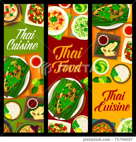 Thai food banner, Thailand cuisine restaurant menu 75799087