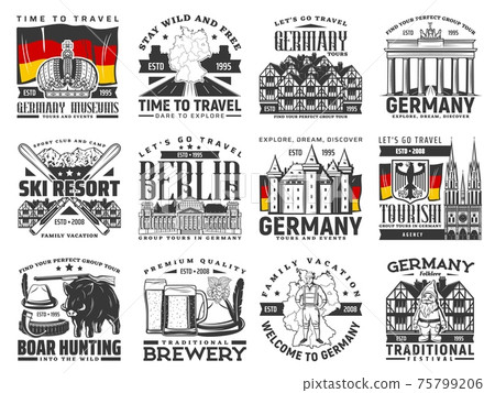 Travel to Germany vector icons, German landmarks Travel to Germany vector icons, German landmarks 75799206
