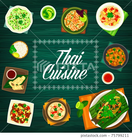 Thai cuisine menu cover Thailand Asian food dishes 75799211