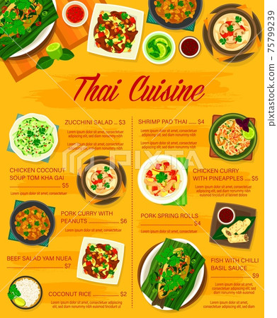 Thai cuisine food menu cover, Thailand Asian dish Thai cuisine food menu cover, Thailand Asian dish 75799239
