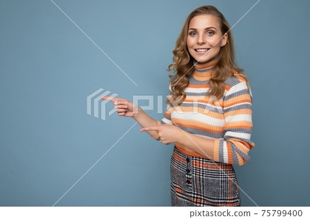 Photo of cute nice winsome positive adult woman wearing casual outfit isolated on background wall Photo of cute nice winsome positive adult woman wearing casual outfit isolated on background wall 75799400
