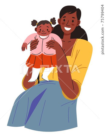 Mother holding small girl toddler child vector Mother holding small girl toddler child vector 75799404