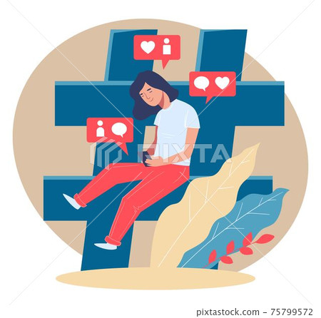 Teenage girl using smartphone to check followers Teenage girl using smartphone to check followers 75799572