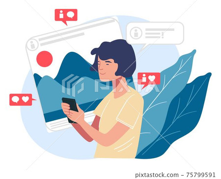 Teenager communicating and chatting in network 75799591