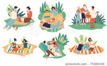 Picnic on weekends, family and couples eating Picnic on weekends, family and couples eating 75800100
