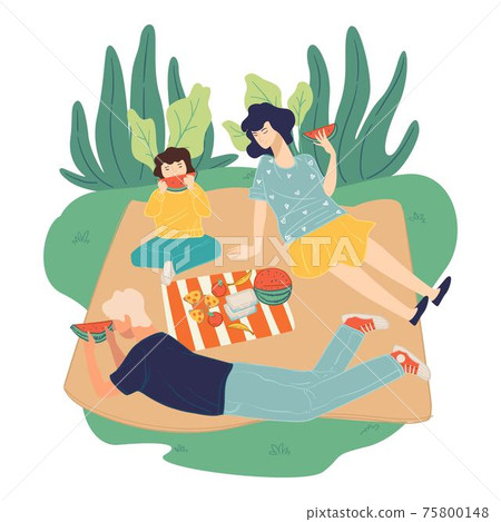 Family on picnic on weekends, summer activities Family on picnic on weekends, summer activities 75800148