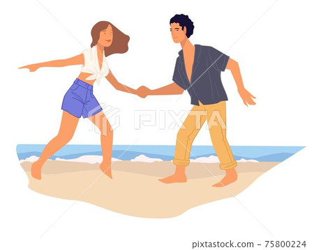 Man and woman practicing dances by seaside vector Man and woman practicing dances by seaside vector 75800224
