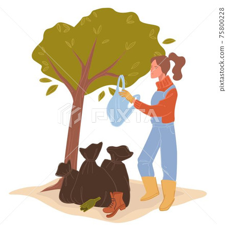 Female activist caring for nature cleaning bags Female activist caring for nature cleaning bags 75800228